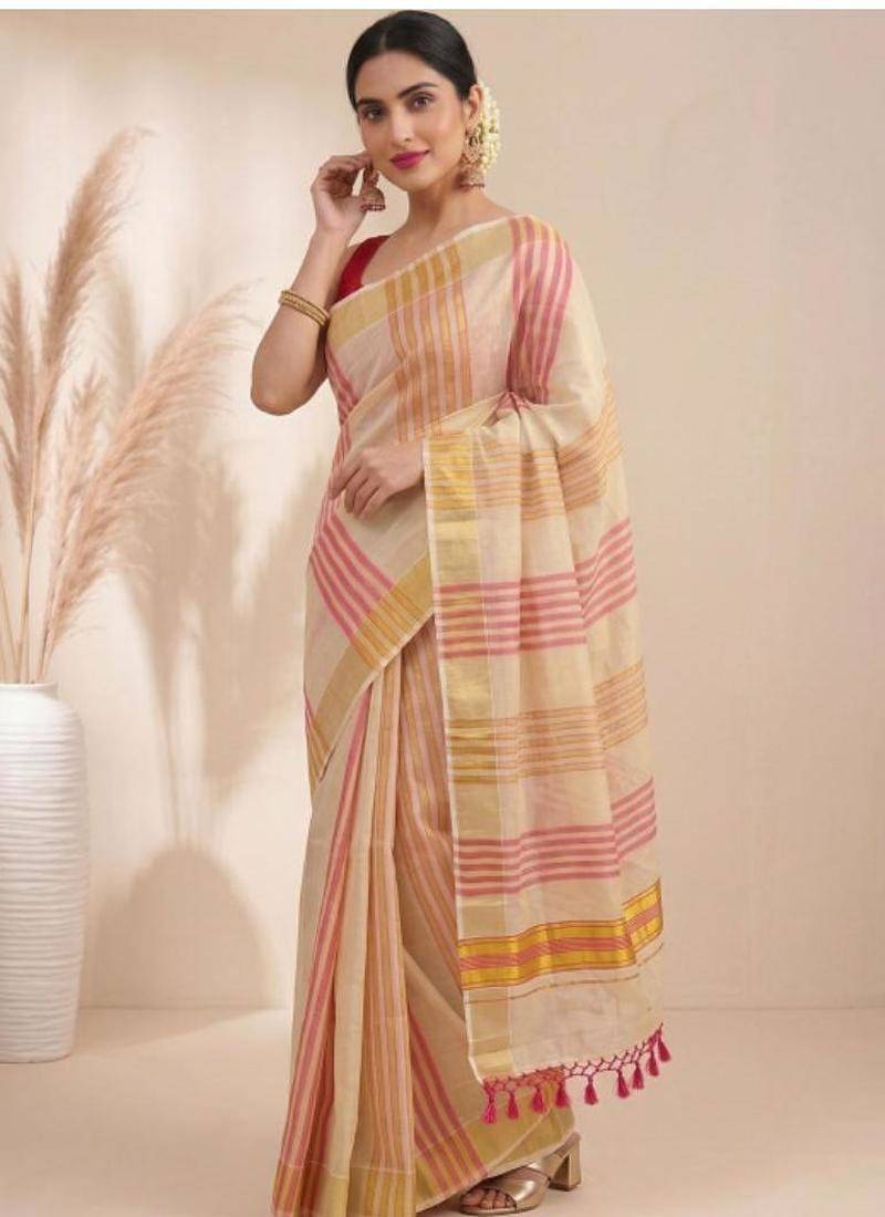 Striped zari tissue designer kasavu saree