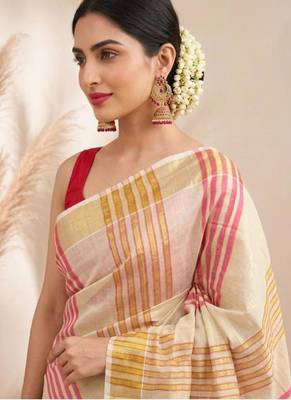 pink striped zari tissue designer kasavu saree 3