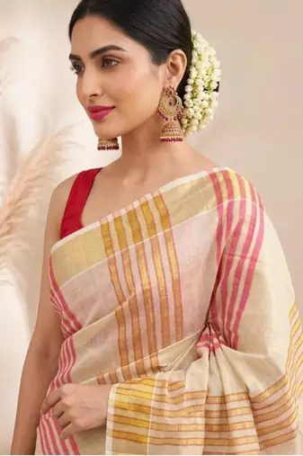 Striped zari tissue designer kasavu saree
