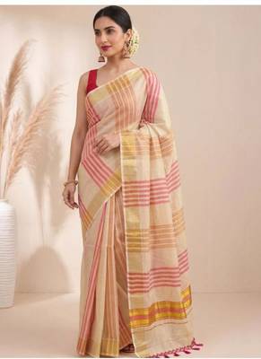 pink striped zari tissue designer kasavu saree 4