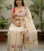 Floral pure cotton kasavu saree