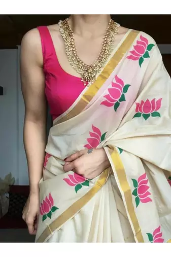 Floral pure cotton kasavu saree