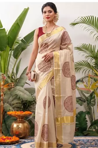 Floral zari tissue designer kasavu saree