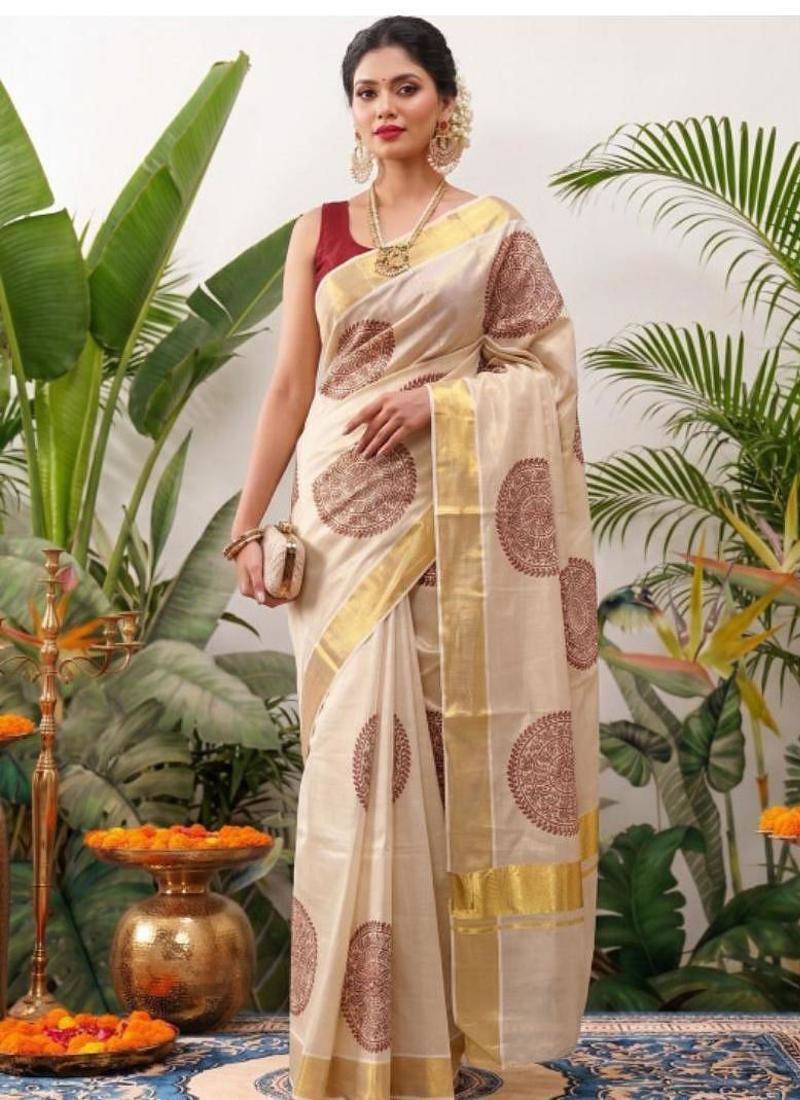 Floral zari tissue designer kasavu saree