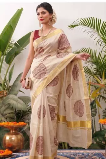 Floral zari tissue designer kasavu saree