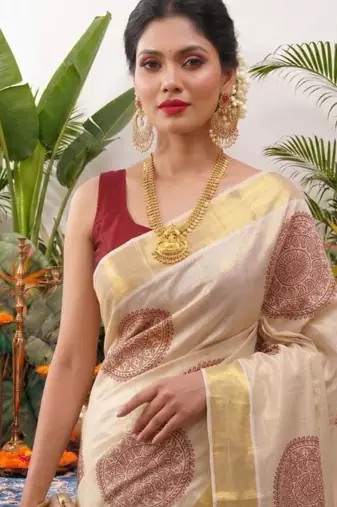 Floral zari tissue designer kasavu saree