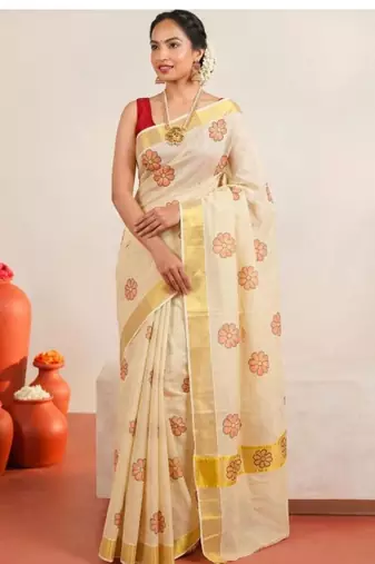 Floral tissue designer kasavu saree