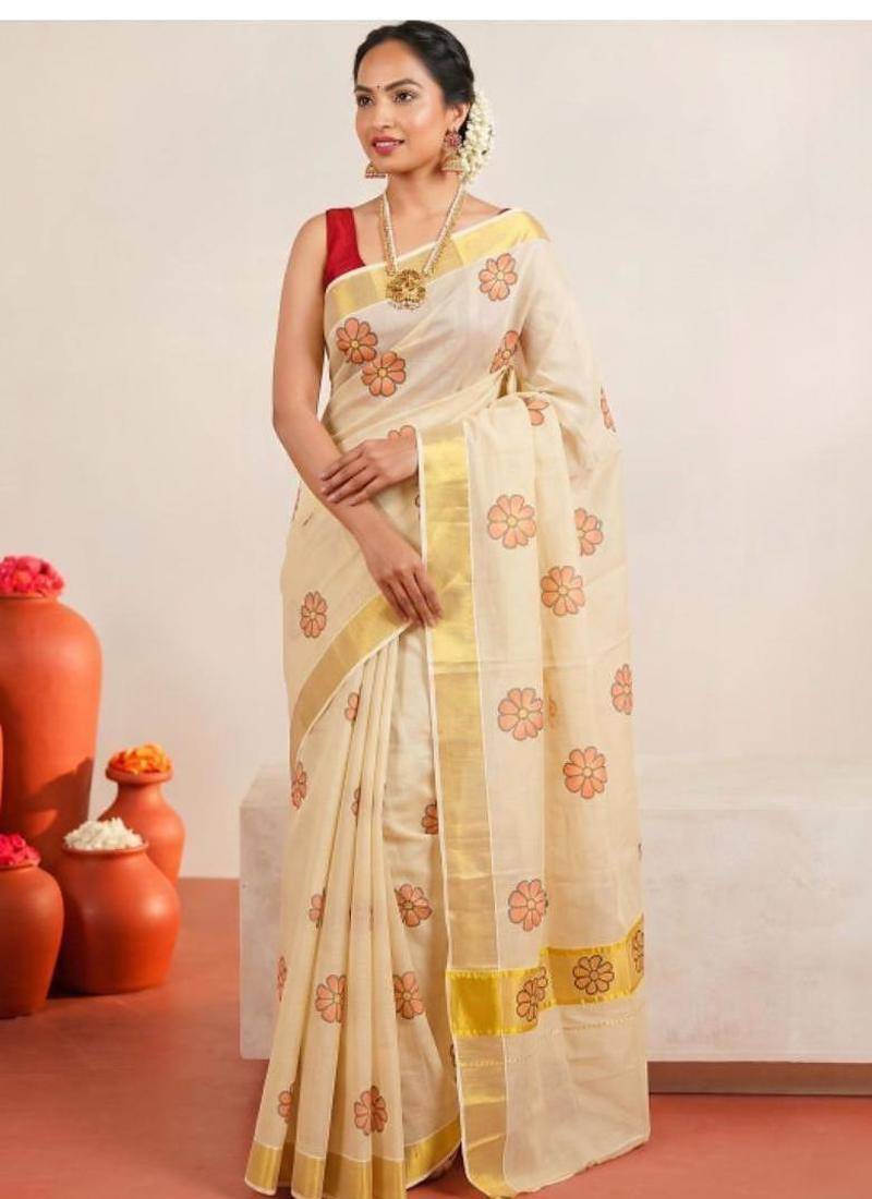Floral tissue designer kasavu saree