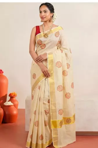 Floral tissue designer kasavu saree