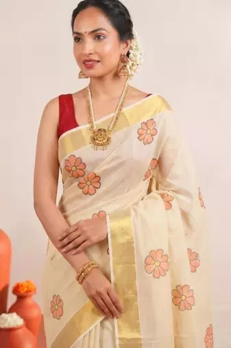 Floral tissue designer kasavu saree