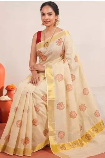 Floral tissue designer kasavu saree