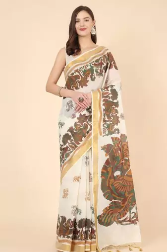Ethnic motifs zari pure cotton kasavu saree