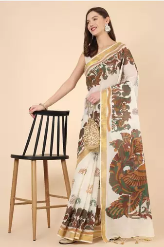 Ethnic motifs zari pure cotton kasavu saree