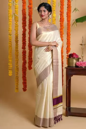 Solid zari tissue kasavu saree