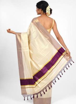 off white tissue kasavu saree with mauve zari border 2