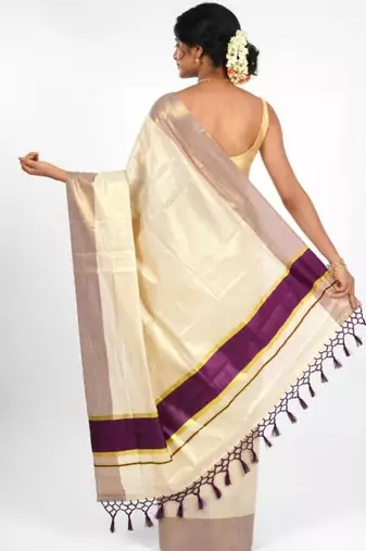 Solid zari tissue kasavu saree