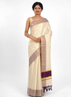 off white tissue kasavu saree with mauve zari border 3