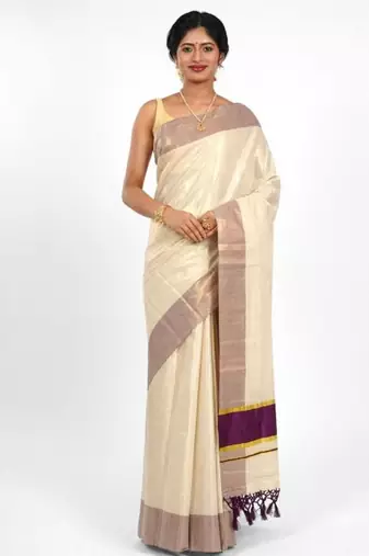 Solid zari tissue kasavu saree