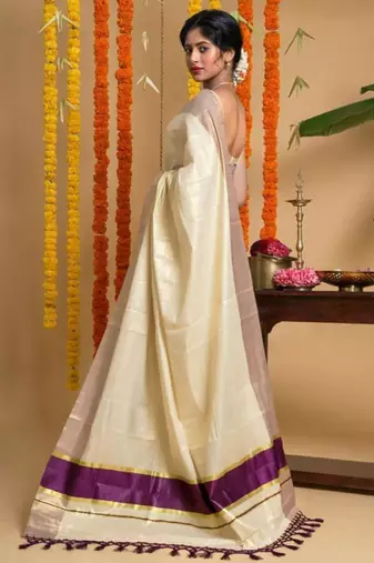 Solid zari tissue kasavu saree