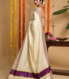 off white tissue kasavu saree with mauve zari border