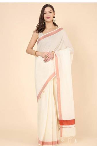 off white pure cotton kasavu saree with zari embroidery work