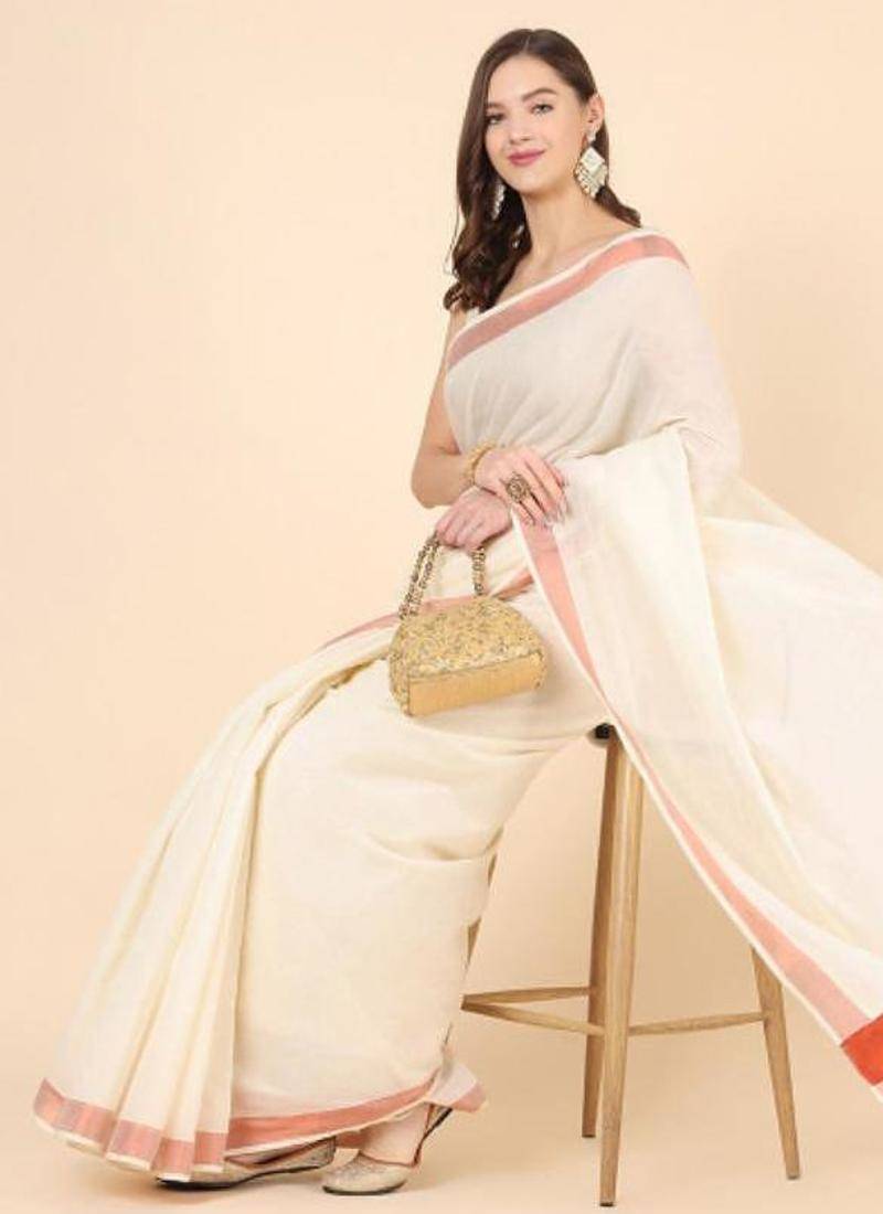 Zari pure cotton kasavu saree