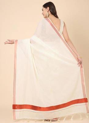 off white pure cotton kasavu saree with zari embroidery work 3