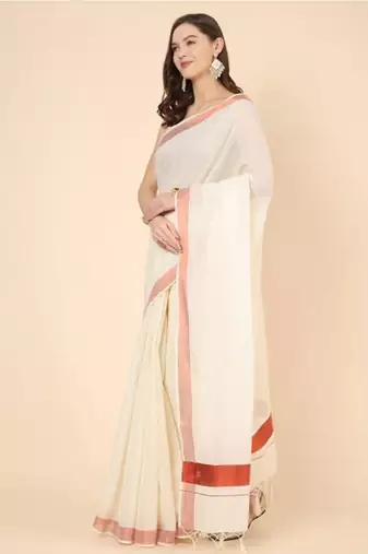 Zari pure cotton kasavu saree