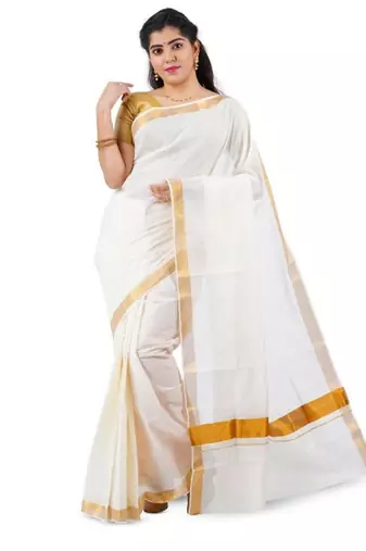 Zari pure cotton ready to wear kasavu saree