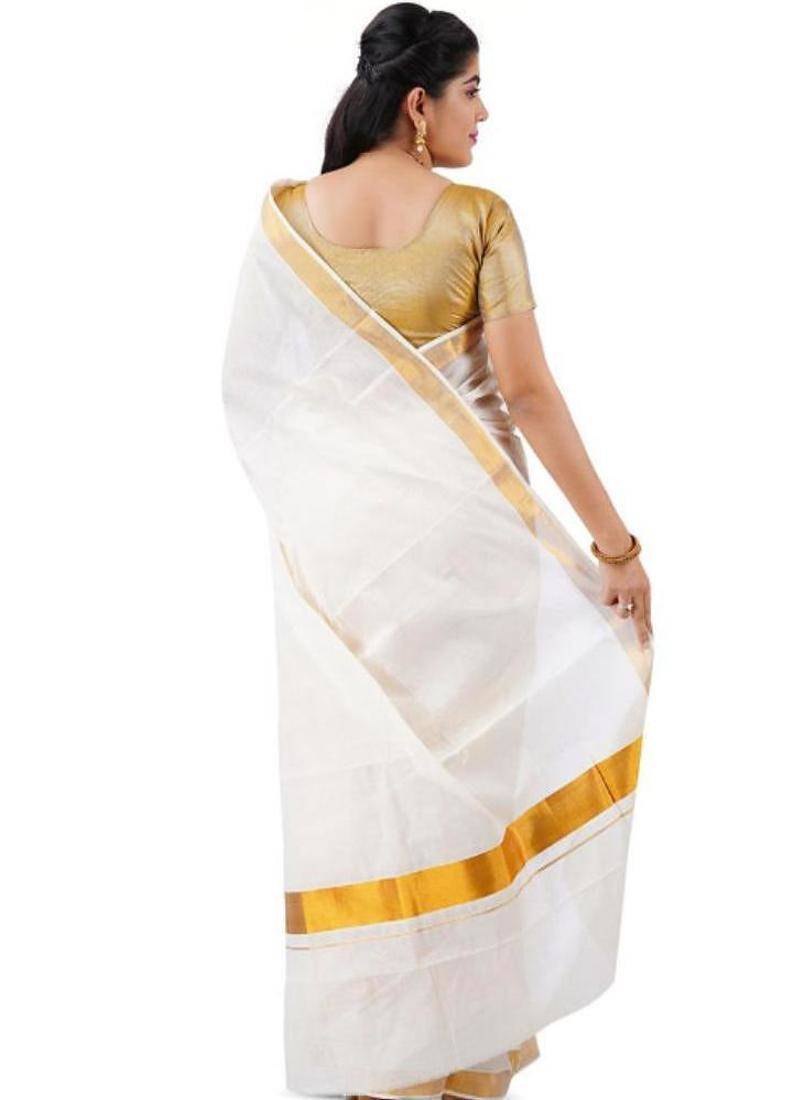 Zari pure cotton ready to wear kasavu saree