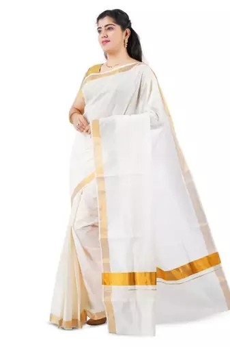 Zari pure cotton ready to wear kasavu saree