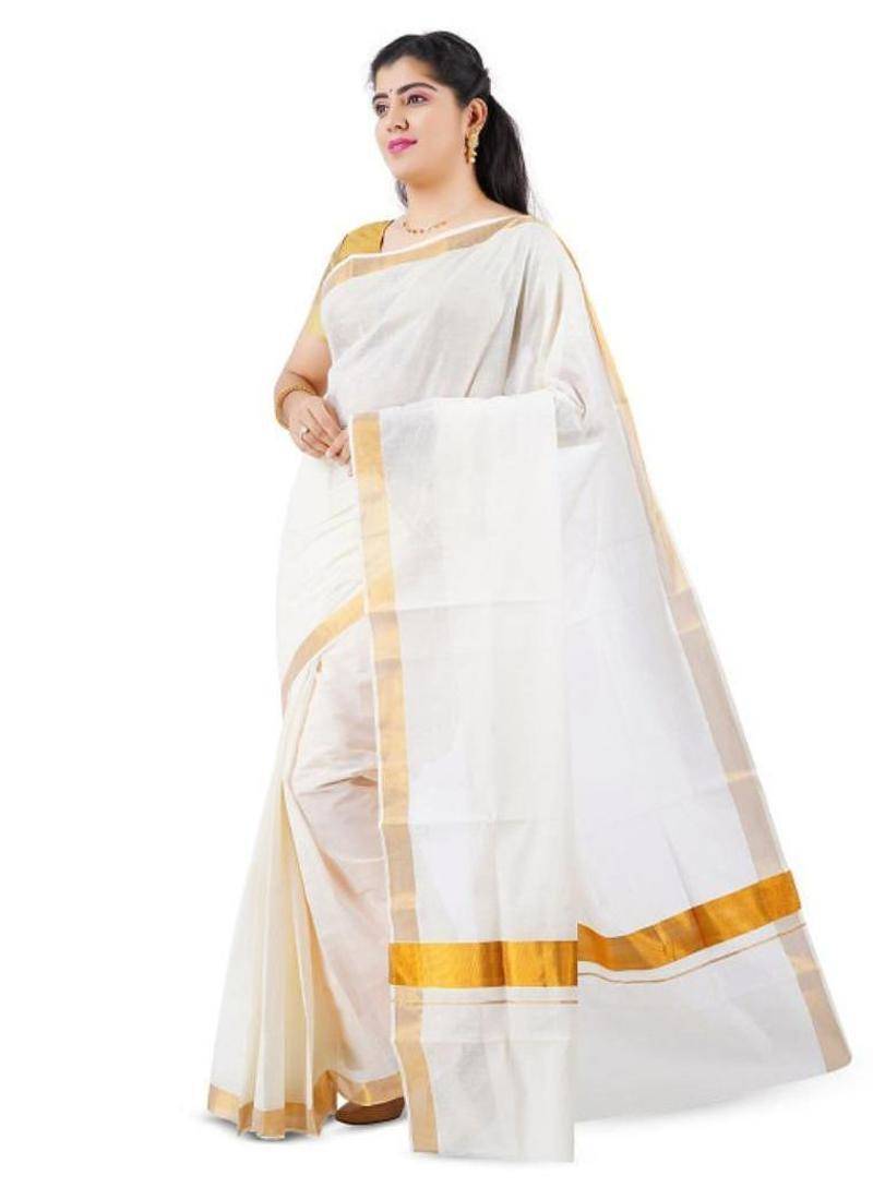 Zari pure cotton ready to wear kasavu saree