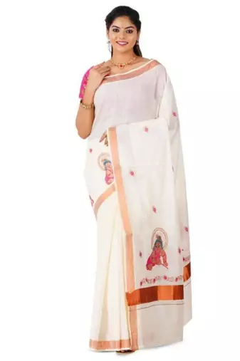 Ethnic motifs zari pure cotton kasavu saree