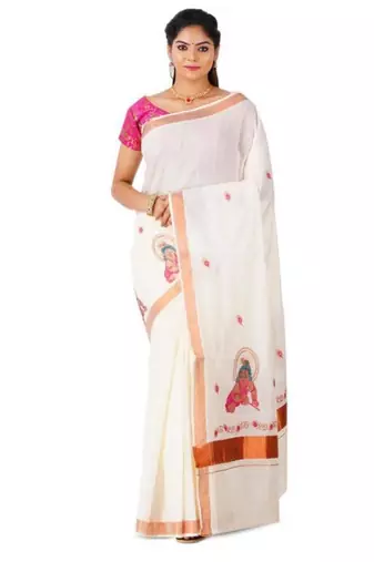 Ethnic motifs zari pure cotton kasavu saree