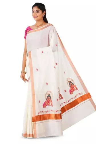 Ethnic motifs zari pure cotton kasavu saree