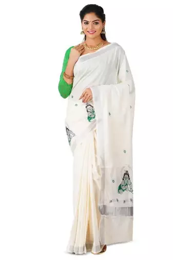 Ethnic motifs zari pure cotton kasavu saree