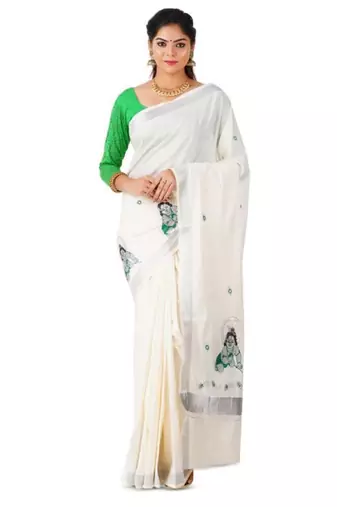 Ethnic motifs zari pure cotton kasavu saree