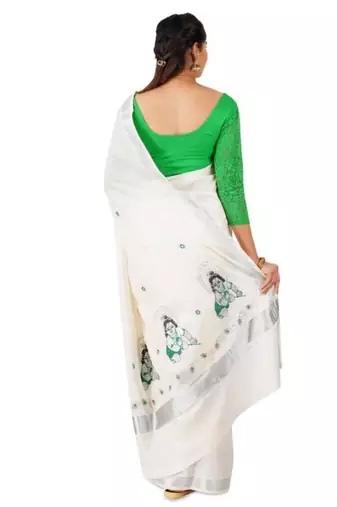 Ethnic motifs zari pure cotton kasavu saree
