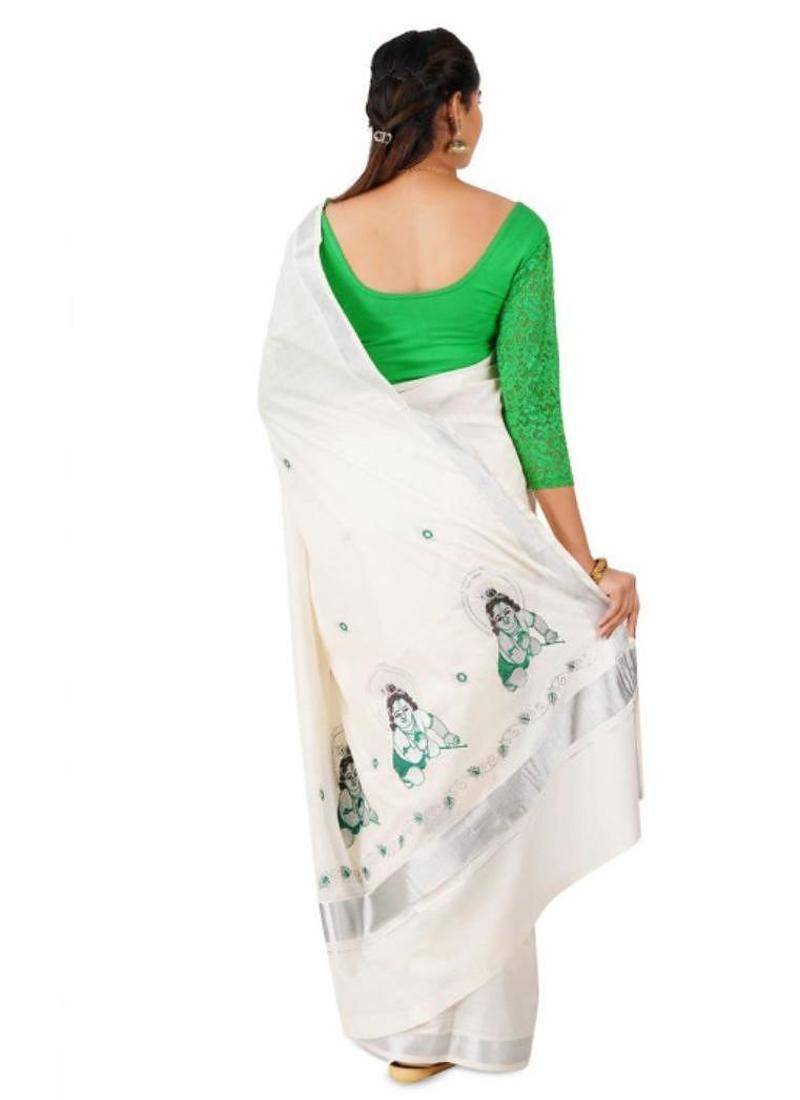 Ethnic motifs zari pure cotton kasavu saree