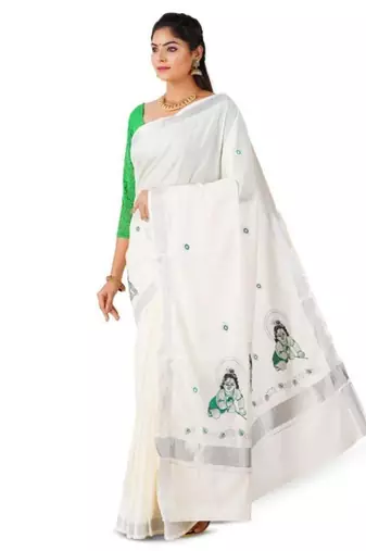 Ethnic motifs zari pure cotton kasavu saree