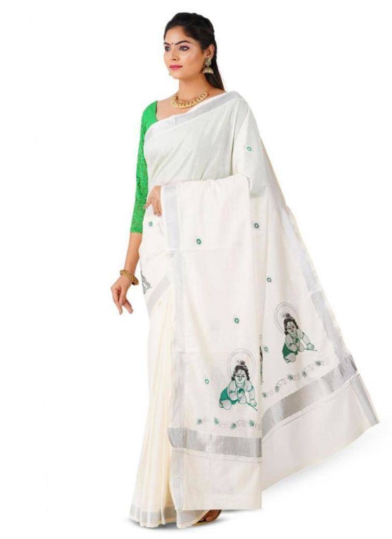 Ethnic motifs zari pure cotton kasavu saree