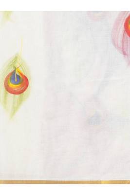 white pure cotton kasavu saree with peacock motif print 2