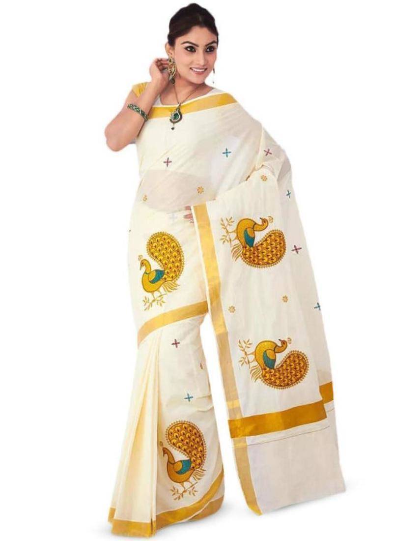 Zari pure cotton kasavu saree