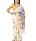 Floral zari pure cotton kasavu saree