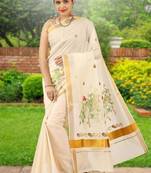 Ethnic motifs zari pure cotton ready to wear kasavu saree
