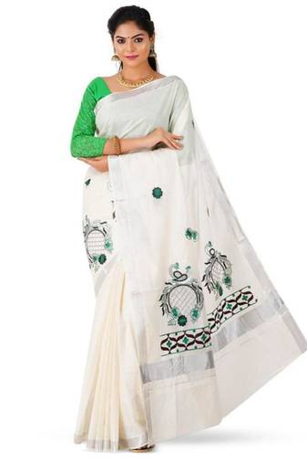 Ethnic motifs zari pure cotton kasavu saree