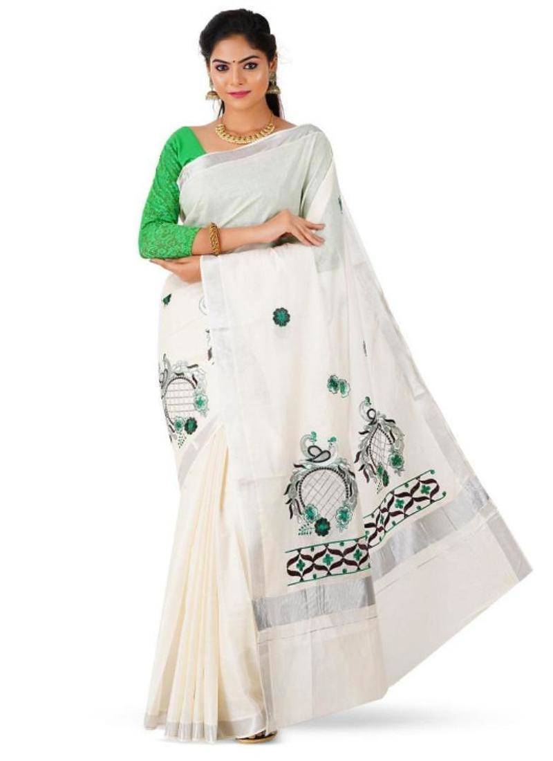 Ethnic motifs zari pure cotton kasavu saree