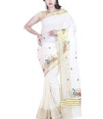Woven design pure cotton ready to wear kasavu saree with zari