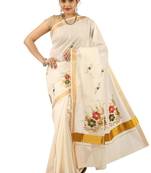 Woven design zari pure cotton ready to wear kasavu saree
