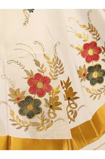 Woven design zari pure cotton ready to wear kasavu saree